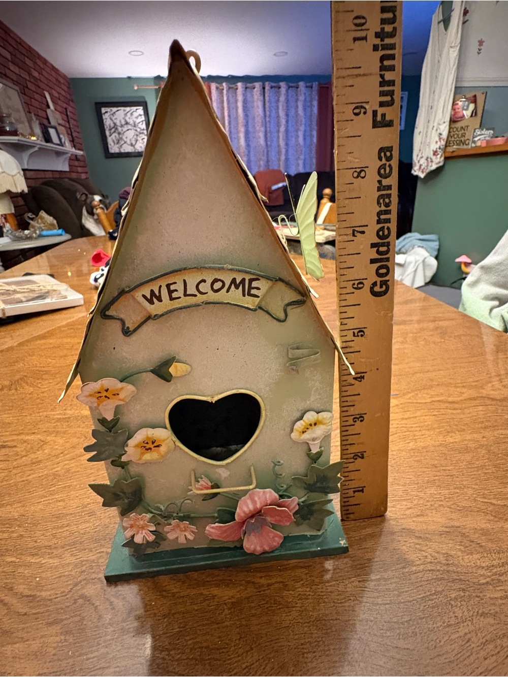 Welcome Heart Birdhouse  - Green Floral Accent
